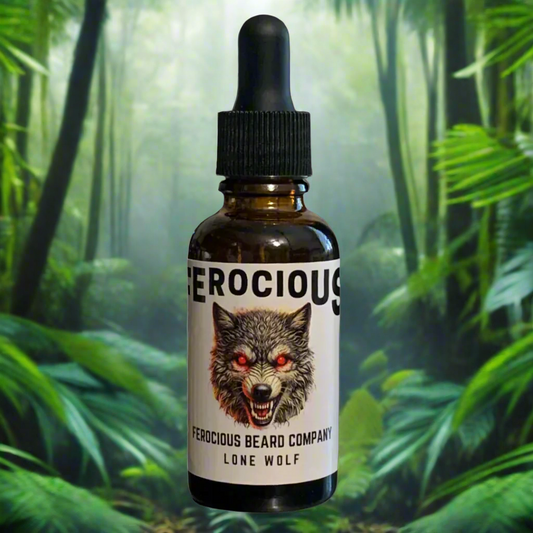 Aceite de Lobo Solitario: un poderoso aroma estilo colonia con elementos de una selva tropical y exuberantes flores para barba, cabello y piel.