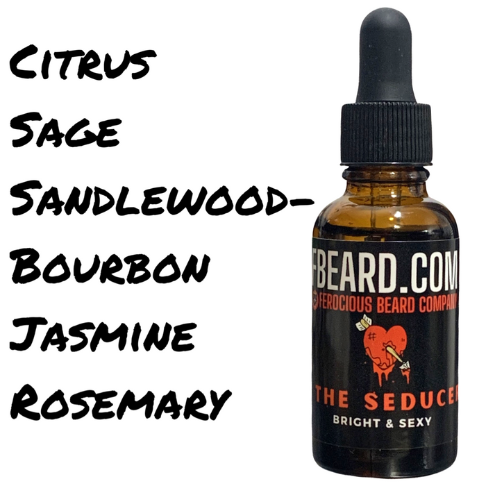 The Seducer - Bright Clean Scent of Citrus, Sage, Sandalwood Bourbon, Jasmine & Rosemary. For Beard, Hair & Skin