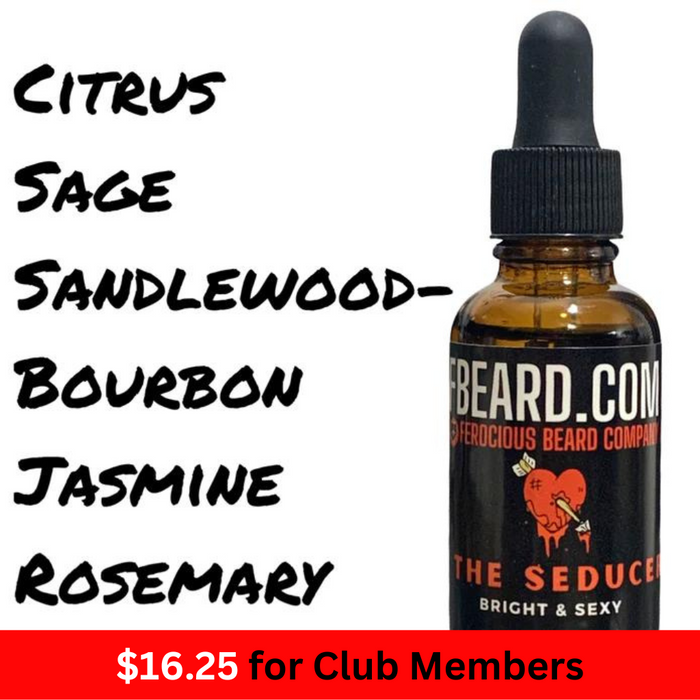 The Seducer - Bright Clean Scent of Citrus, Sage, Sandalwood Bourbon, Jasmine & Rosemary. For Beard, Hair & Skin