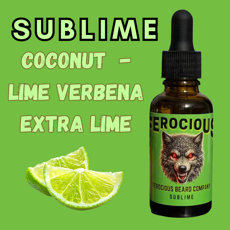 Aceite Sublime: Deliciosa verbena de coco y lima con un toque extra de lima fresca para un tratamiento tropical para la barba, el cabello y la piel.