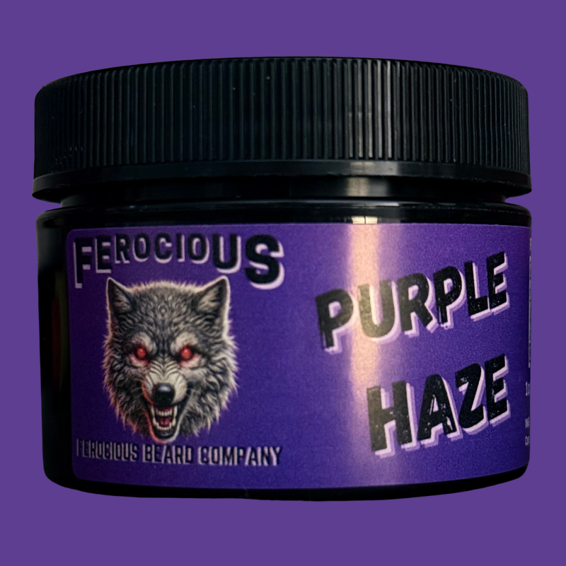 Mantequilla Purple Haze: aroma brillante de mora fresca y tabaco intenso y cálido para barba y cuerpo.