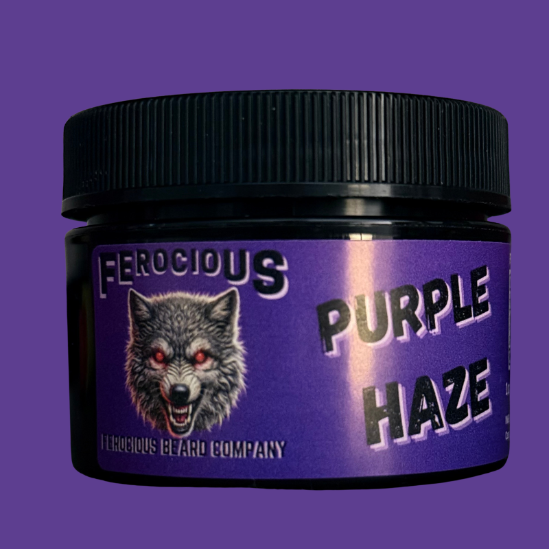 Mantequilla Purple Haze: aroma brillante de mora fresca y tabaco intenso y cálido para barba y cuerpo.